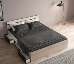 Michigan κρεβάτι με δυο συρτάρια 165x204x74εκ. (  για στρώμα 160x200εκ. )  Brushed Oak / Μαύρο