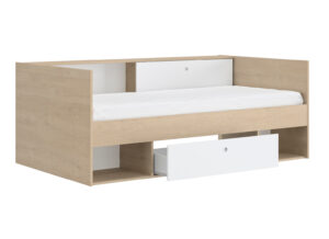 Alicia κρεβάτι μονό 116x204x79εκ. ( για στρώμα 90x200εκ. ) με αποθηκευτικούς χώρους Λευκό/Natural Chestnut