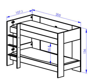 Duplex κουκέτα με 2 μονά κρεβάτια 107x205x136εκ. Natural Chestnut/Black