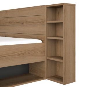 Lucian κρεβάτι διπλό με αποθηκευτικούς χώρους και ράφια στο κεφαλάρι 205x223x90εκ. ( για στρώμα 140x200εκ. ) Helvezia Oak