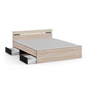 Michigan κρεβάτι με δυο συρτάρια 165x204x74εκ. ( για στρώμα 160x200εκ. ) Brushed Oak / Μαύρο