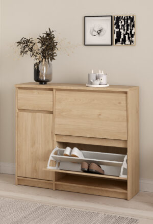 Naia παπουτσοθήκη με 2 πτυσσόμενες πόρτες 1 ντουλάπι και 1 συρτάρι 108,9x31,5x92,9εκ. Jackson Hickory