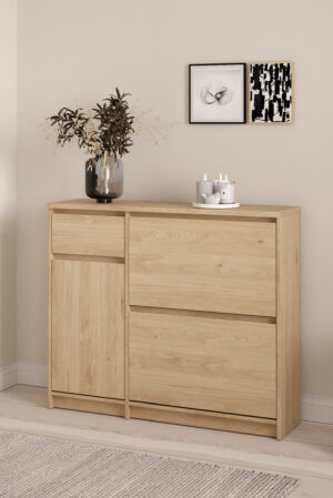 Naia παπουτσοθήκη με 2 πτυσσόμενες πόρτες 1 ντουλάπι και 1 συρτάρι  108,9x31,5x92,9εκ. Jackson Hickory