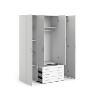 Space ντουλάπα με 4 πόρτες και 3 συρτάρια 154x49,5x200,4εκ. Λευκό