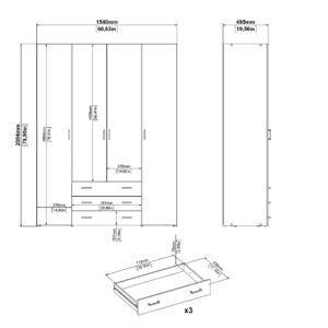 Space ντουλάπα με 4 πόρτες και 3 συρτάρια 154x49,5x200,4εκ. Λευκό