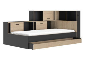 Erwan κρεβάτι μονό 120x221εκ. ( για στρώμα 90x200εκ. ) Black/Natural Chestnut με αποθηκευτικό συρτάρι