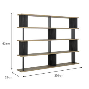 Alana βιβλιοθήκη 220x32x163εκ. Artisan Oak / Black thread