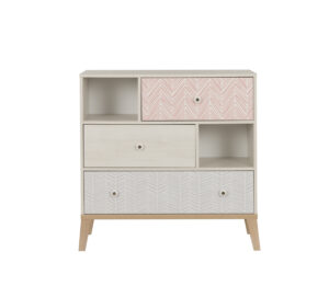 Alika Συρταριέρα με 3 συρτάρια 94x41x95εκ. Whitewashed Chestnut/Grey & Coral print