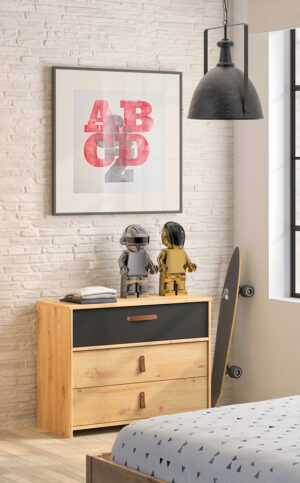 Arthus συρταριέρα με 3 συρτάρια Δρυς Artisan/Μαύρο 85x41x68εκ.