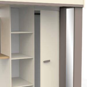 Camillia πολυμορφικό υπερυψωμένο κρεβάτι με σκάλα, γραφείο, βιβλιοθήκη & ντουλάπα 204x104x183εκ. ( για στρώμα 90x200εκ. ) Angora grey/Clay grey/Oak