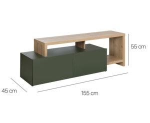 Craft έπιπλο τηλεόρασης με 2 πόρτες 155/136x45/36x50/33εκ. Artisan Oak / Πράσινο
