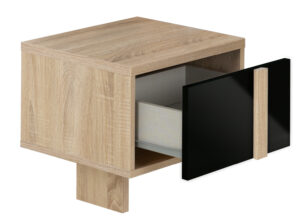 Curtys κομοδίνο 36x42x42εκ. Sonoma Oak/ Μαύρη γυαλιστερή λάκα