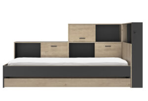 Erwan κρεβάτι μονό 120x221εκ. ( για στρώμα 90x200εκ. ) Black/Natural Chestnut με αποθηκευτικό συρτάρι