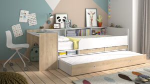 Ewen Κρεβάτι πολυμορφικό μετατρεπόμενο 244/259x110x79εκ. ( για στρώμα 90x140/200εκ. ) με αποθηκευτικούς χώρους και γραφείο Blond Oak / Λευκό