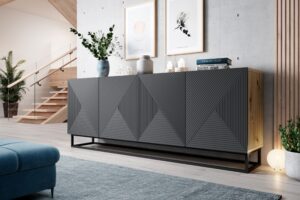 Μπουφές Sky 200x81x43cm Ανθρακί + Rivier Stone - BOG4589