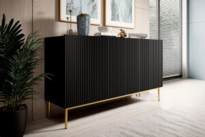 Μπουφές Niki Μαύρο Ματ + Χρυσά Πόδια 150x85x45cm - BOG4589