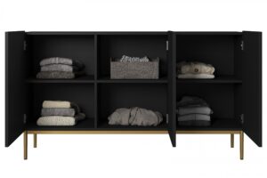 Μπουφές Niki Μαύρο Ματ + Χρυσά Πόδια 150x85x45cm - BOG4589