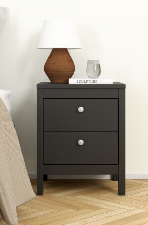 Madrid κομοδίνο με 2 συρτάρια 43,8x38,4x54,1εκ. Μαύρο