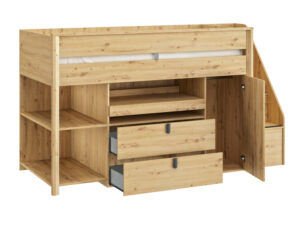 Mael πολυμορφικό υπερυψωμένο κρεβάτι all-in-one με σκάλα, γραφείο, βιβλιοθήκη & ντουλάπα 246x97x138εκ. Viking brown oak