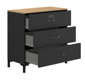 Manchester συρταριέρα με 3 συρτάρια 81x40x82εκ. Helvezia Oak / Black