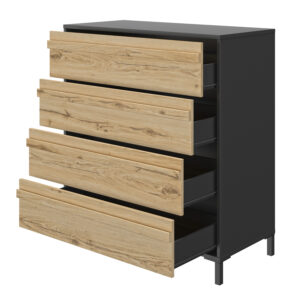 Mimizan Συρταριέρα με 4 συρτάρια 94x45x104εκ. Helvezia Oak/Black