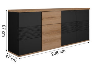 Otello μπουφές με 4 πόρτες και 1 συρτάρι 208x47x87εκ. Helvezia Oak / Μαύρο