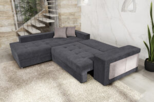 Karina Γωνιακός καναπές κρεβάτι με αποθηκευτικό χώρο & 2 σκαμπό 278x218εκ. Γκρι Αριστερή Γωνία