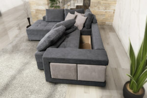 Karina Γωνιακός καναπές κρεβάτι με αποθηκευτικό χώρο & 2 σκαμπό 278x218εκ. Γκρι Αριστερή Γωνία