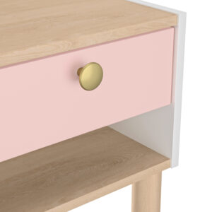 Romy κομοδίνο με ένα συρτάρι 39x35x37εκ. Λευκο / Ροζ / Blond Oak