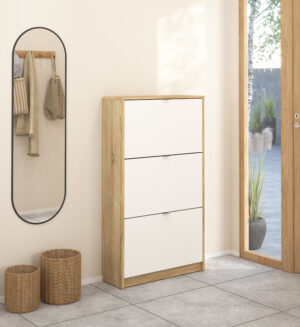 Shoes παπουτσοθήκη με 3 πτυσσόμενες πόρτες ( έως 18 ζευγάρια παπούτσια ) 70,3x24x123,6εκ. Λευκό / Δρυς