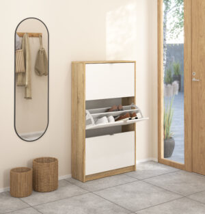 Shoes παπουτσοθήκη με 3 πτυσσόμενες πόρτες ( έως 18 ζευγάρια παπούτσια ) 70,3x24x123,6εκ. Λευκό / Δρυς