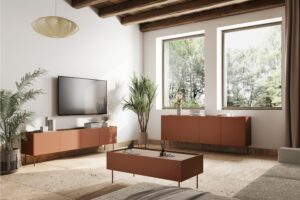 Τραπεζάκι Σαλονιού Dessi Κεραμιδί+Δρυς 120x45x60cm με 2 συρτάρια - BOG4589