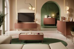 Τραπεζάκι Σαλονιού Dessi Κεραμιδί+Δρυς 120x45x60cm με 2 συρτάρια - BOG4589