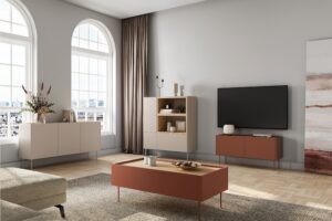 Τραπεζάκι Σαλονιού Dessi Κεραμιδί+Δρυς 120x45x60cm με 2 συρτάρια - BOG4589