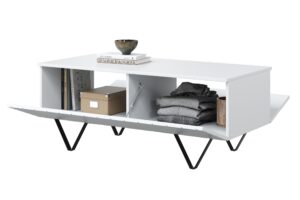 Τραπεζάκι Σαλονιού Sky Λευκό Ματ + Μαύρα Πόδια 120x48x55cm με αποθηκευτικό χώρο & τρίγωνα πόδια - BOG4589