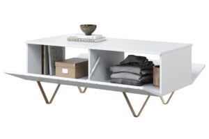 Τραπεζάκι Σαλονιού Sky Λευκό Ματ + Χρυσά Πόδια 120x48x55cm με αποθηκευτικό χώρο & τρίγωνα πόδια - BOG4589