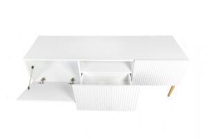 Έπιπλο Τηλεόρασης Niki Λευκό Ματ + Χρυσά Πόδια 150x53x45cm με 3 ντουλάπια - BOG4589