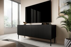 Έπιπλο Τηλεόρασης Niki Μαύρο Ματ + Μαύρα Πόδια 150x53x45cm με 3 ντουλάπια - BOG4589