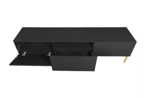 Έπιπλο Τηλεόρασης Niki Μαύρο Ματ + Χρυσά Πόδια 150x53x45cm με 3 ντουλάπια - BOG4589