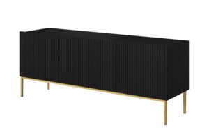Έπιπλο Τηλεόρασης Niki Μαύρο Ματ + Χρυσά Πόδια 150x53x45cm με 3 ντουλάπια - BOG4589