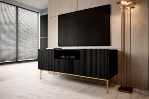 Έπιπλο Τηλεόρασης Niki Μαύρο Ματ + Χρυσά Πόδια 200x60x45cm - BOG4589