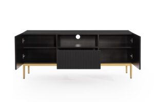 Έπιπλο Τηλεόρασης Niki Μαύρο Ματ + Χρυσά Πόδια 200x60x45cm - BOG4589