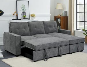 Tiago Γωνιακός καναπές κρεβάτι με αποθηκευτικό χώρο 222x150x94εκ. Γκρι με αναστρέψιμη γωνία