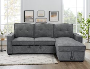 Tiago Γωνιακός καναπές κρεβάτι με αποθηκευτικό χώρο 222x150x94εκ. Γκρι με αναστρέψιμη γωνία