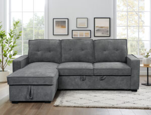 Tiago Γωνιακός καναπές κρεβάτι με αποθηκευτικό χώρο 222x150x94εκ. Γκρι με αναστρέψιμη γωνία