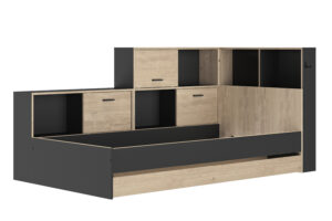 Erwan κρεβάτι μονό 120x221εκ. ( για στρώμα 90x200εκ. ) Black/Natural Chestnut με αποθηκευτικό συρτάρι