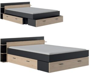 Tonight Κρεβάτι διπλό με αποθηκευτικούς χώρους 191x221εκ. ( για στρώμα 160x200εκ. ) Black/Natural Chestnut