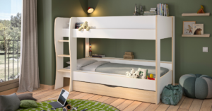 Roomy Κουκέτα παιδική με 2 μονά κρεβάτια, αποθηκευτικό συρτάρι & σκάλα , 209X130X145εκ. Λευκό / Light Oak