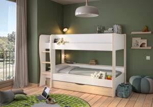 Roomy Κουκέτα παιδική με 2 μονά κρεβάτια, αποθηκευτικό συρτάρι & σκάλα , 209X130X145εκ. Λευκό / Light Oak