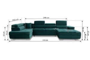 Γωνιακός Καναπές/Κρεβάτι Anna U II /Πράσινο/ Αριστερή γωνία/ 340x98x202 BOG5767